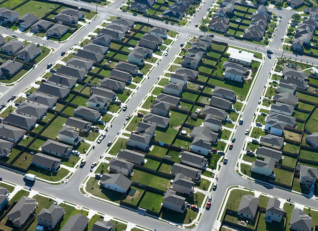 Friendswood, TX - Aerial View of Suburban Homes in Texas on a Sunny Day